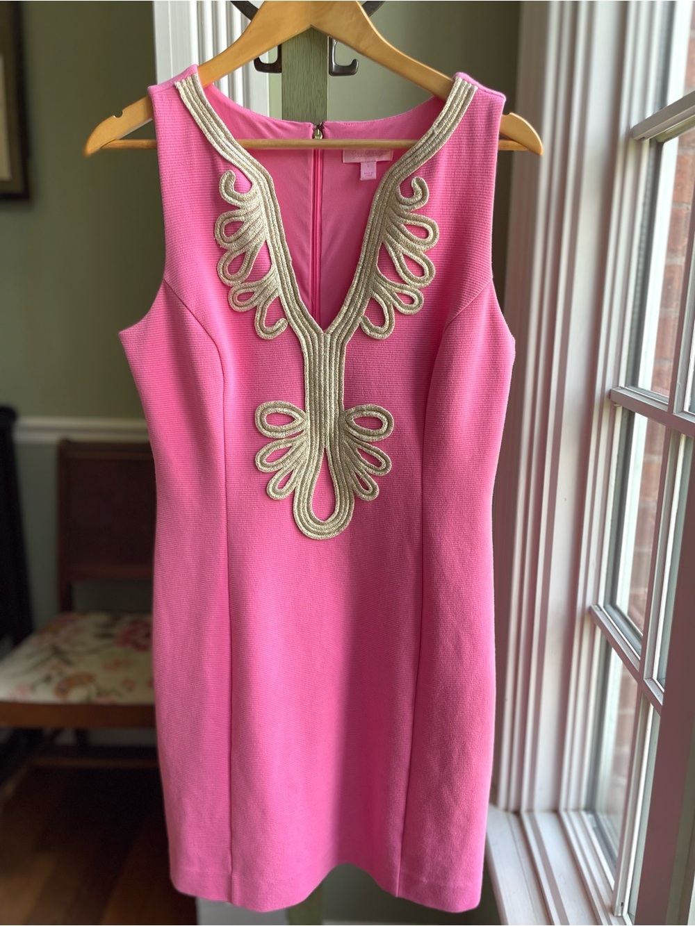 Lilly Pulitzer Janice Dress Pink & Gold Size Large Stretch